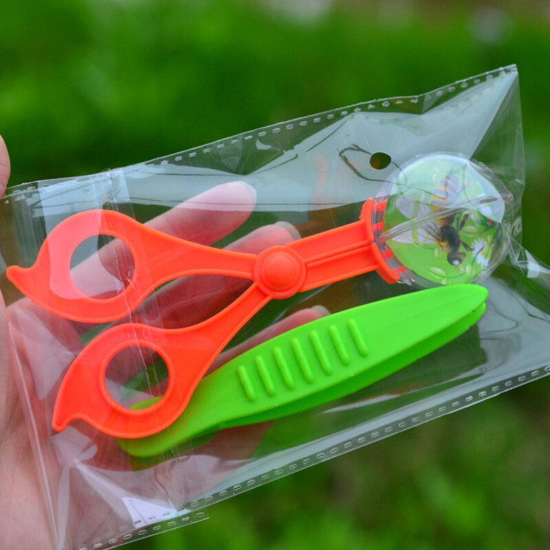 Kit de juguete de exploración de naturaleza para niños, herramienta de estudio de plantas e insectos, tijeras de plástico, pinzas de sujeción, con cabezal redondo, Tijera con pinzas