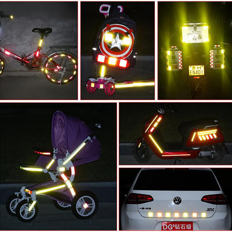 Calcomanías reflectantes para bicicleta, cinta adhesiva para seguridad en bicicleta, color blanco, rojo y amarillo, 25mm x 10m