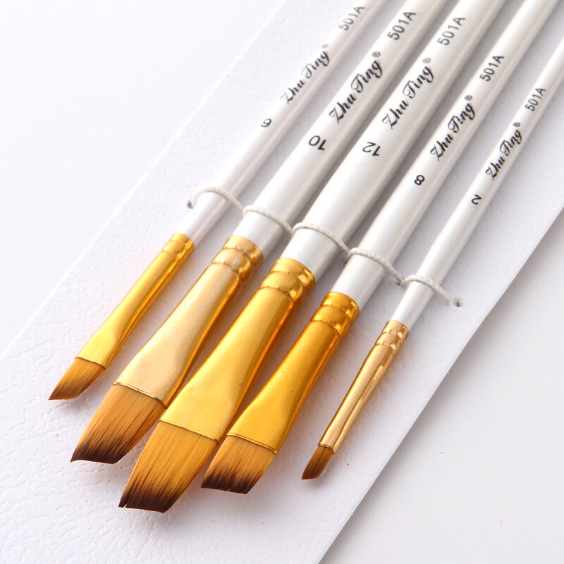 Putih Lukisan Brushes Set Nilon Rambut Artis Minyak Lukisan Sikat untuk Cat Air Acrylic Menggambar Siswa Sekolah Perlengkapan 5Pcs