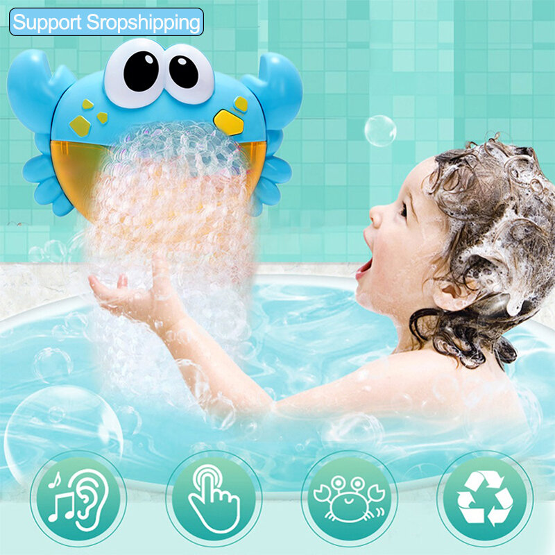 게 모양의 전기 자동 거품 메이커 송풍기 기계, 아기 목욕 샤워 수영 욕조 비누 뮤지컬 물 놀이 장난감