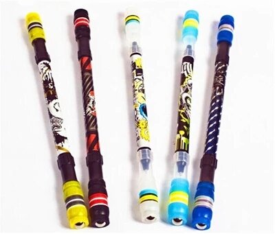 Bolígrafo giratorio antideslizante para juegos, pluma giratoria con revestimiento, recarga de tinta azul