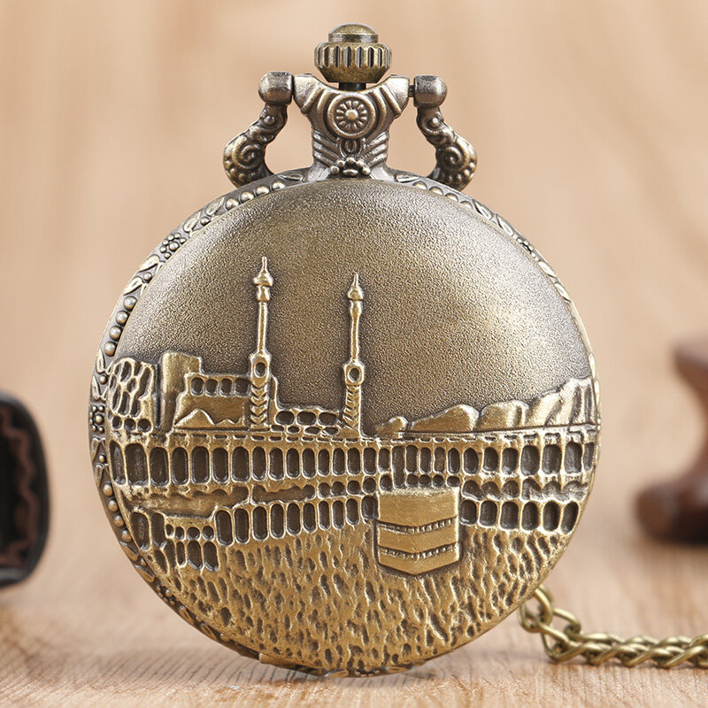 Jam Tangan Saku Quartz Bangunan Kastil Klasik Kalung Antik Perunggu Liontin Rantai Jam Tangan Wanita Pria Ulang Tahun Reloj De Bolsillo