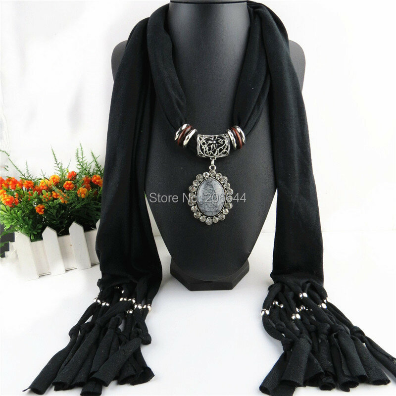 Nuevas bufandas colgantes bufanda mujer chal de resina y Metal colgante elíptico envío gratis