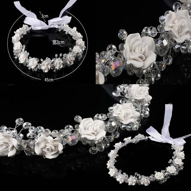 MOLANS-diademas de estimulación Floral para taladro de agua, accesorios de boda para novia, flor de tela blanca, remaches de encuadernación manual