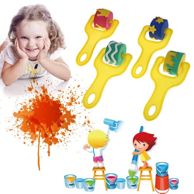 Pincel de pintura infantil de esponja, brinquedo educacional com 4 espaços para pintura de plástico, grafite e cabo de brinquedo