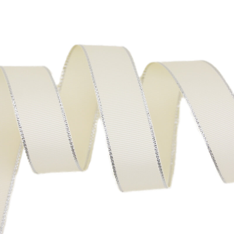 (10 yards/lot) Weiß Silber Rand gedruckt ripsband geschenk hochzeit bänder