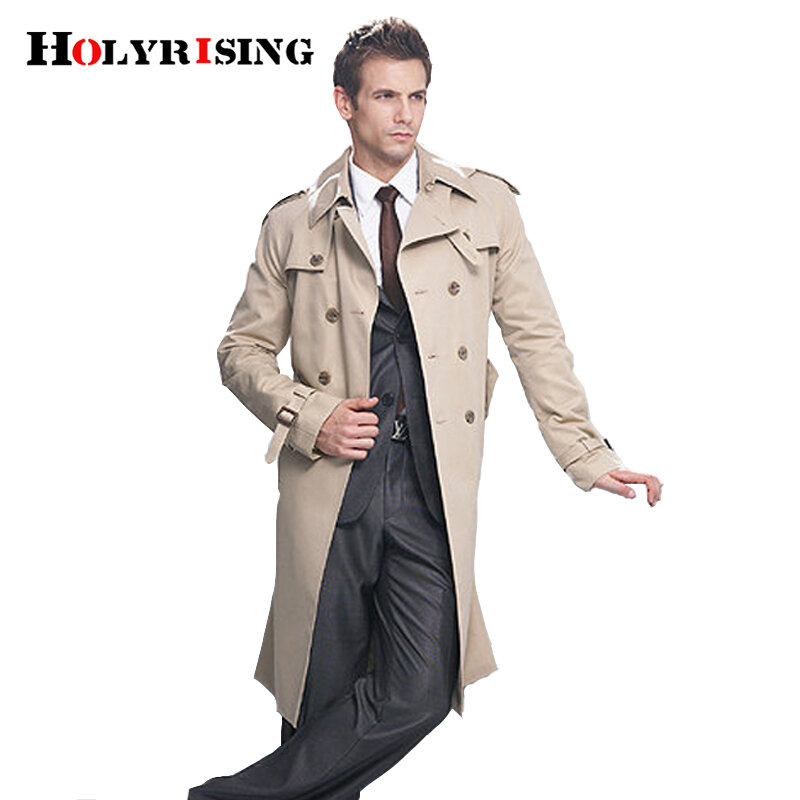 Тренчкот мужской классический двубортный, длинное пальто, Мужская одежда, длинные куртки, бриджи, размеры