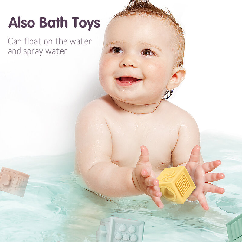Tumama 12pcs giocattolo per bambini blocchi di costruzione morbidi blocchi impilabili Touch sfere per mani massaggio per bambini massaggiagengive in gomma spremere giocattoli da bagno