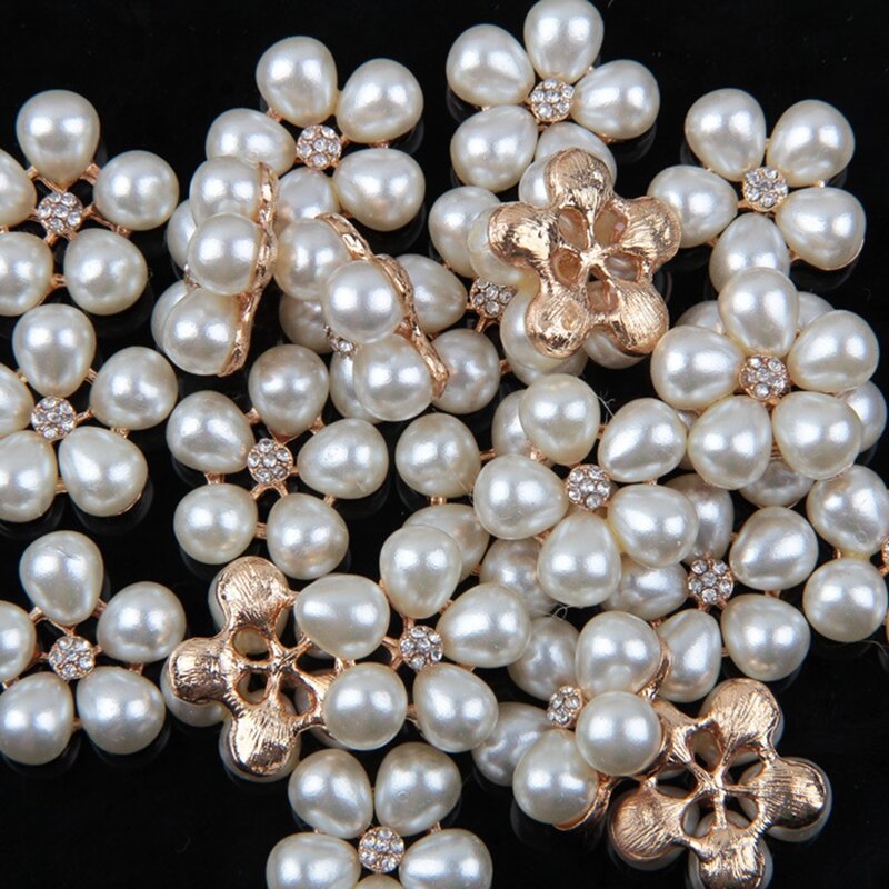 Botones decorativos de Metal Vintage hechos a mano, perlas de cristal, flor, aleación, parte trasera plana, botones de diamantes de imitación, suministros de joyería artesanal, 10 Uds.