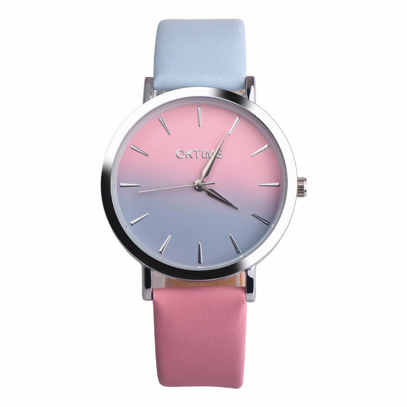 Moda senhoras mulheres relógios de pulso gradiente tie dye couro do plutônio quartzo relógios de pulso simples luxo pulseiras relógio reloj mujer
