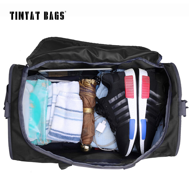 TINYAT-bolsa de viaje plegable para hombre y mujer, bolso de mano Molle portátil, impermeable, de nailon, informal, de viaje, color negro, T-306 de equipaje