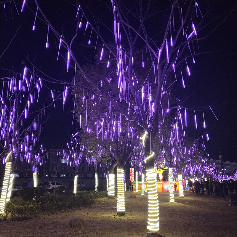 30ซม.8ชิ้น/เซ็ตฝนดาวตก LED String Light Christmas Wedding Garden String Light กลางแจ้งโคมไฟวันหยุด110V 220V