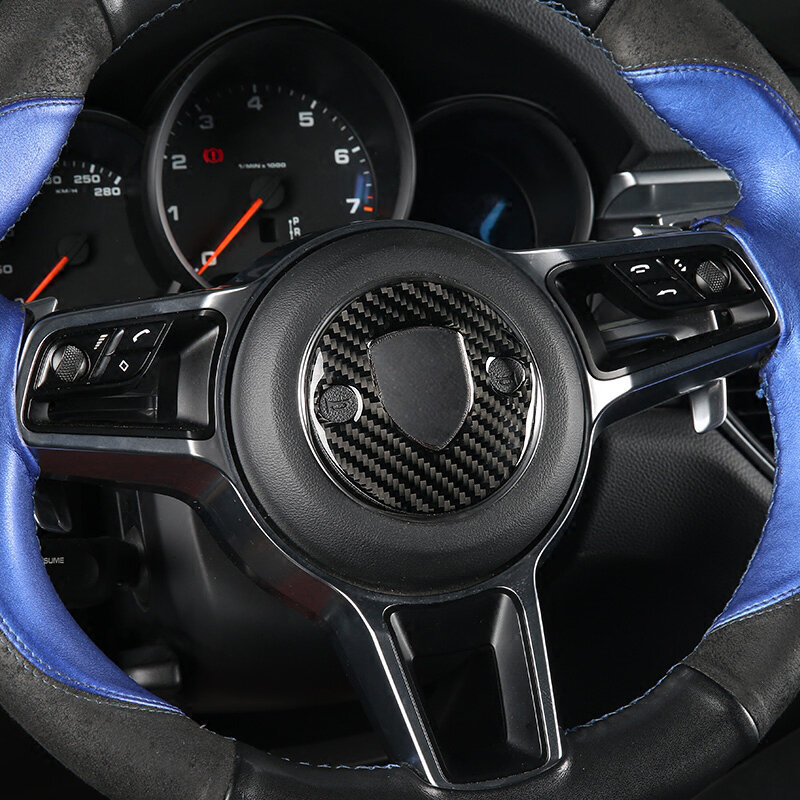 Autocollants décoratifs en Fiber de carbone avec emblème de volant, accessoires de style de voiture 3D pour Porsche Macan Panamera 718, nouveau Cayenne
