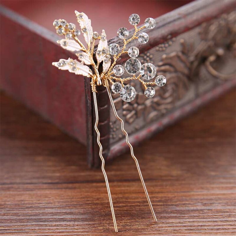 MOLANS Crystal Beads Headdress Sticks Combs Gold Leaf Hairpins for Bride Wedding Accessories Hair Ornaments Bridal Headpieces