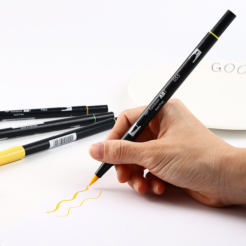 TOMBOW AB-T, художественная ручка, японская каллиграфическая ручка, 108 цветов, Двойные головки, акварельная маркерная ручка для рисования, товары...