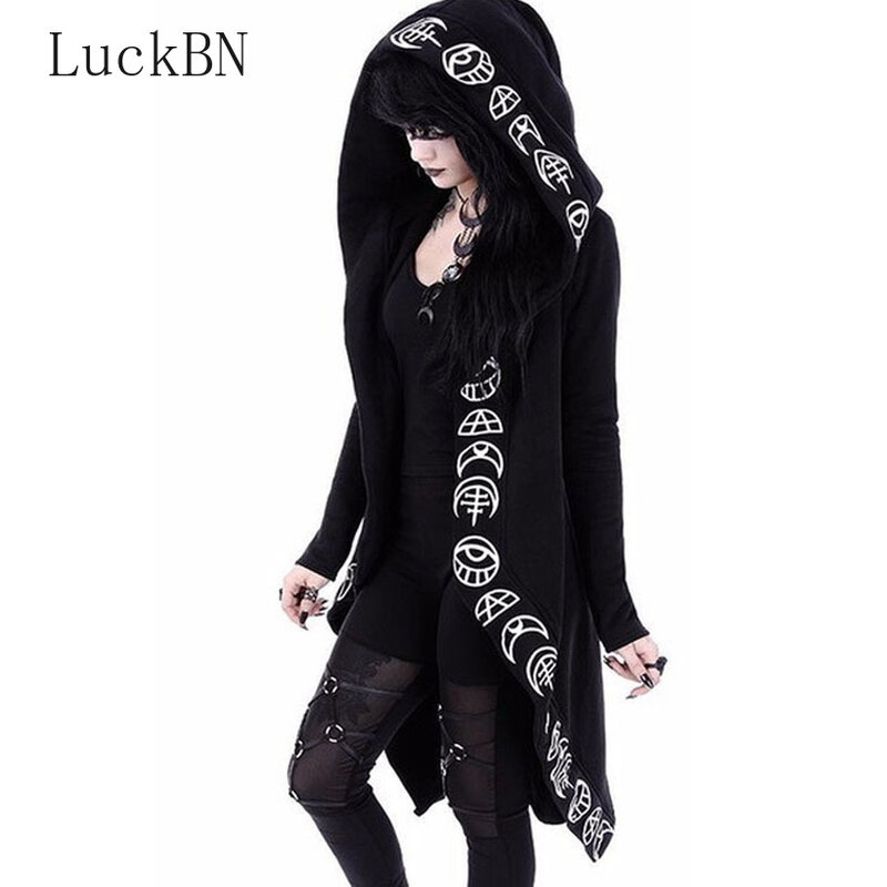 5XL Ladies Punk Moon Printed Long-sleeve Hoodies Women Plus Size Loose Halloween Sweatshirt Dress Christmas Hoodie Autumn Black