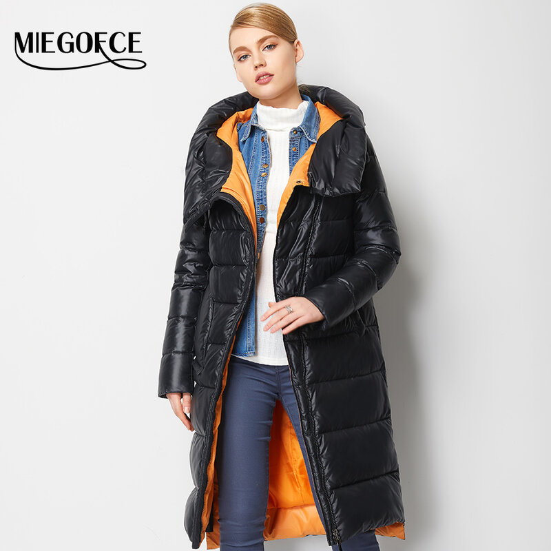 Miegofce 2021 Modieuze Jas Jas Vrouwen Hooded Warm Parka Bio Pluis Parka Jas Hight Kwaliteit Vrouwelijke Nieuwe Winter Collectie