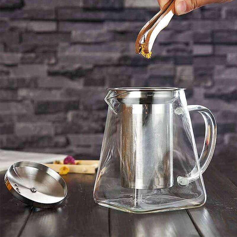BORREY théière en verre Borosilicate de 500ML | Théière carrée résistante à la chaleur, avec infuseur à thé, filtre lait Oolong fleur théière
