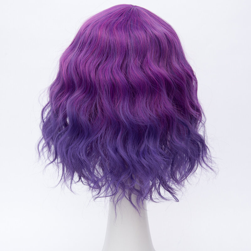 비슷한 픽시 컷 합성 가발 (앞머리 포함) 여성용 가발 짧은 곱슬 머리 내열성 핑크 퍼플 옴브레 투톤