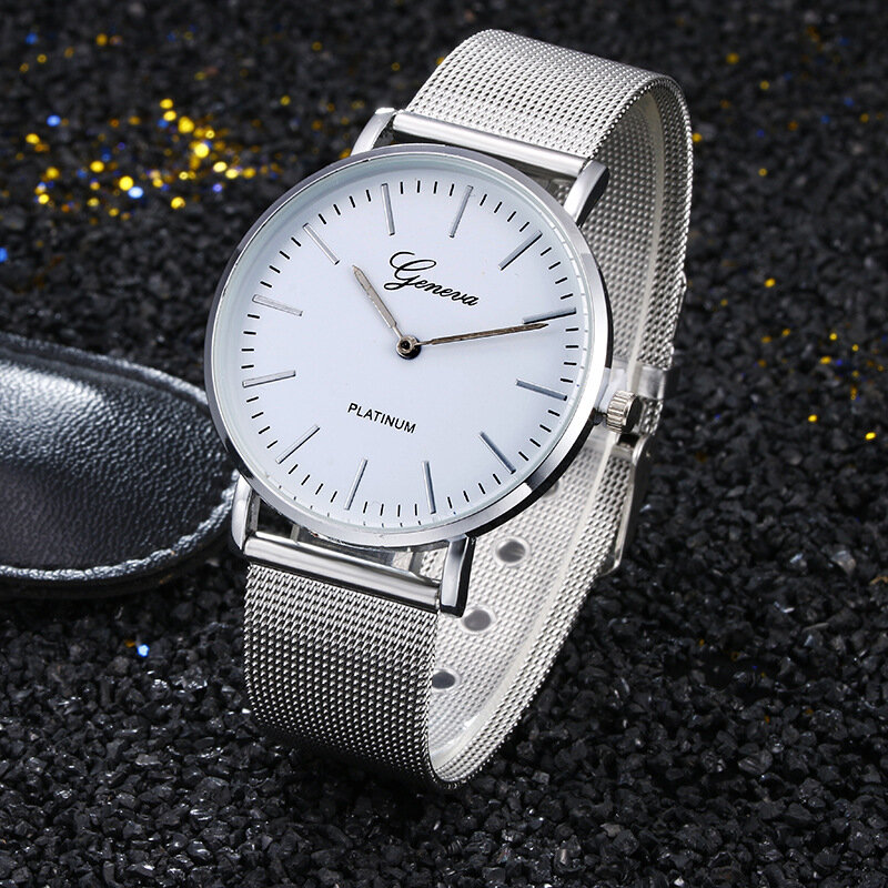 Relógio de quartzo de marca luxuosa geneva, relógio masculino casual japonês, pulseira de malha de aço inoxidável, relógio ultra fino unissex