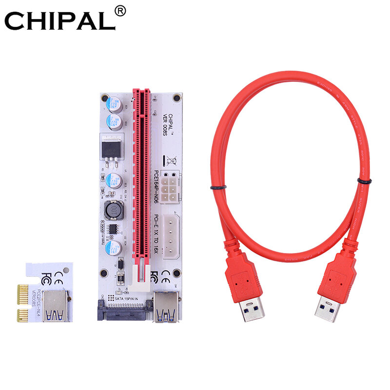 CHIPAL-Tarjeta elevadora PCI-E, 60CM, 100CM, 008S, PCI Express, 1X a 16X, extensión, 4Pin, 6Pin, 15Pin, SATA Power LED para tarjeta de vídeo