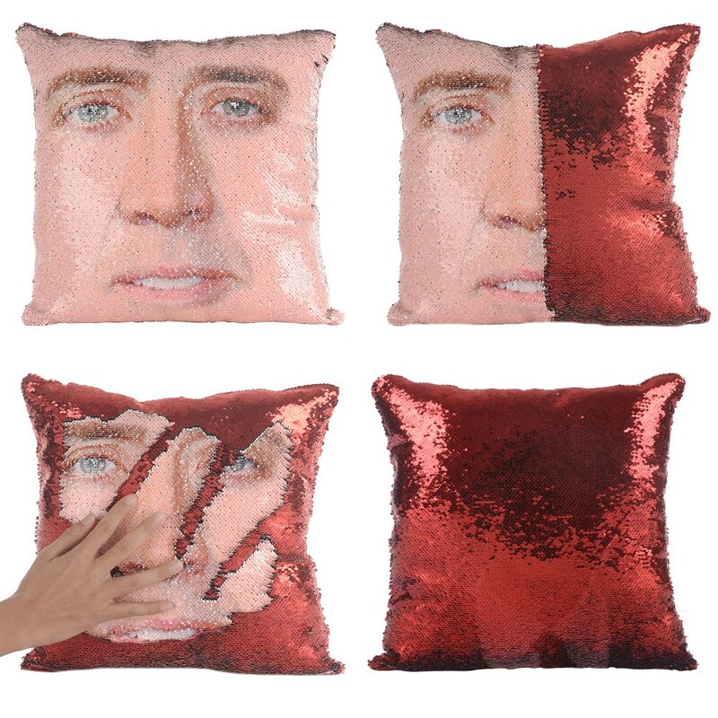 Super Shining Danny Devito Reversible Color Changing Pillow Case Magical Nicolas Cage Cushion Cover With Sequins Pillow Cover