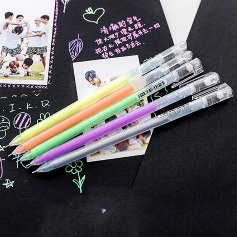 9 unids/set tinta blanca pluma de Gel de Color papelería oficina aprendizaje lindo 0,6mm foto álbum bolígrafo para álbum de recortes de la pluma de cuero regalo para los niños