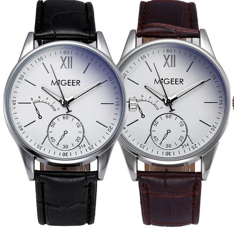 Migeer relógio masculino de couro falso, relógio analógico masculino de marca luxuosa de quartzo erkek kol saati s7