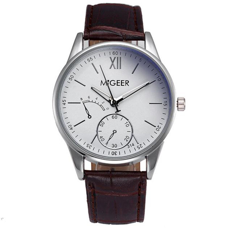 Migeer relógio masculino de couro falso, relógio analógico masculino de marca luxuosa de quartzo erkek kol saati s7