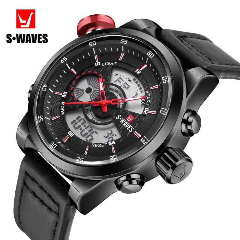 SWAVES Dual นาฬิกายี่ห้อผู้ชาย Waches ควอตซ์กีฬากันน้ำดิจิตอลนาฬิกาข้อมือนาฬิกา Relogio Masculino