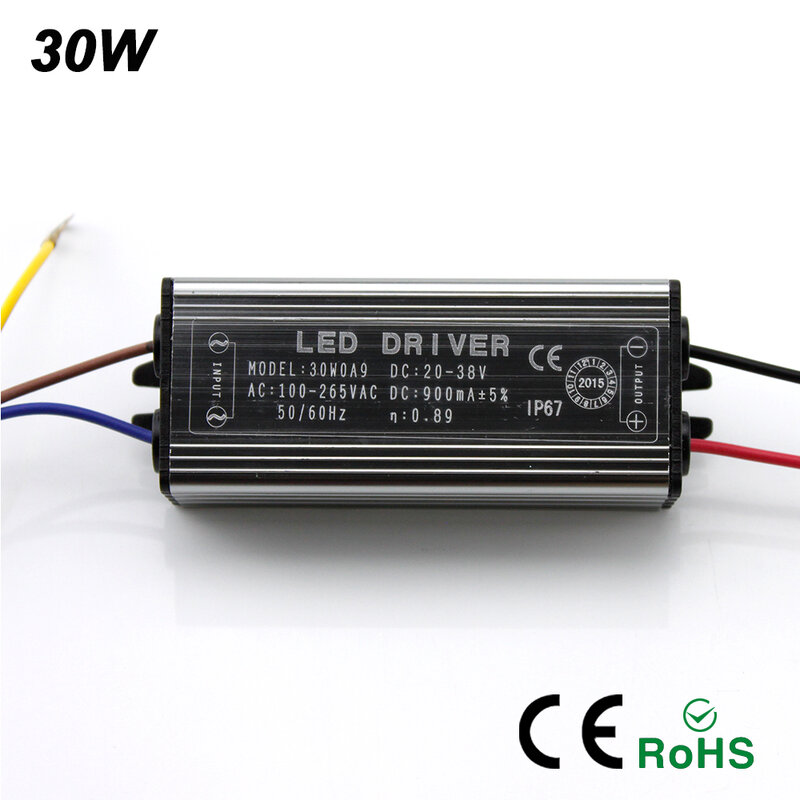 Adaptador de Controlador LED transformador de iluminación, 10W, 20W, 30W, 50W, CA 100V-265V, 220V a CC 20-38V, fuente de alimentación IP67 para reflector