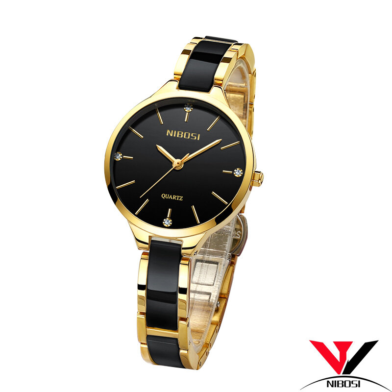 Relógios femininos nibosi, pulseira de relógio de pulso à prova d'água dourado rosa