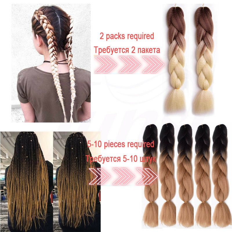 JUNSI Long 23inch Ombre Synthetic Jumbo Braiding Hair Crochet Gold Pink Grey Pruiken Braids Hair Extension for Women