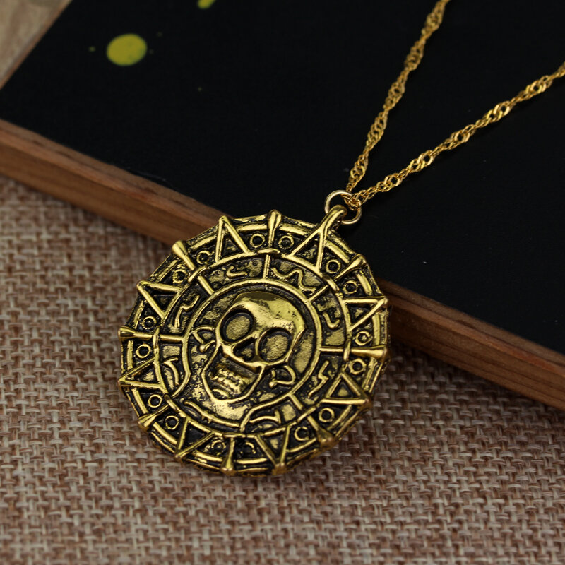Популярное ожерелье из фильма «Пираты Карибского моря», Джек Спарроу, ацтекская монета, винтажный медальон, золотой, бронзовый, Серебряный ...