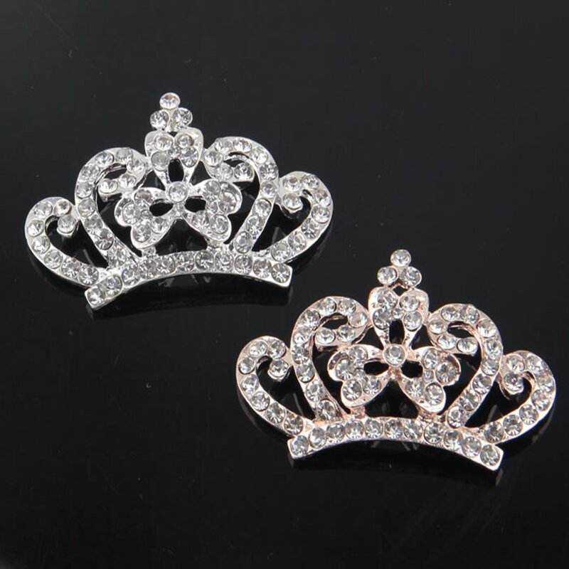 5PCS Crown Rhinestone Crystal Buttons Diy Bling Alloy Crown Button For Wedding Party Bride Headdress Hair Embellishment Buttons