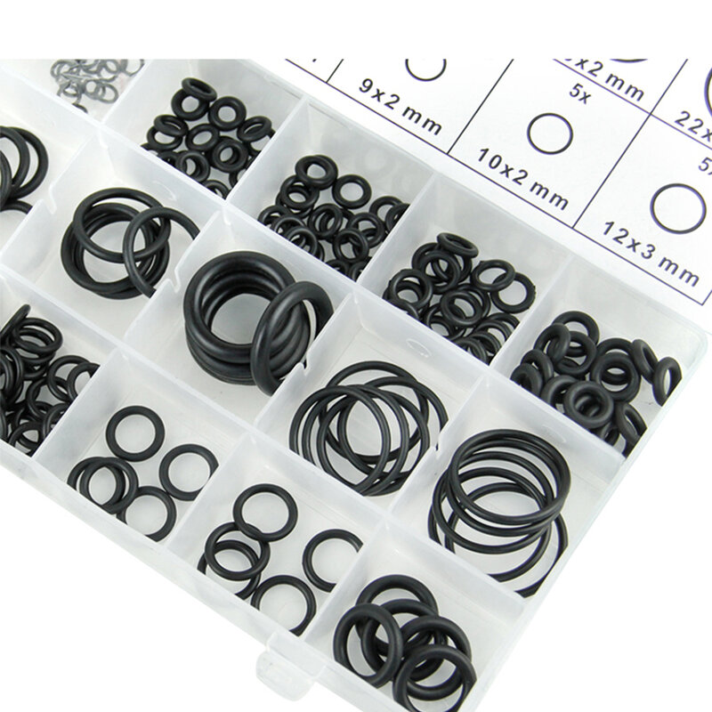 225 unids/lote o-ring caja de reparación o-ring conjunto de anillo de goma negro resistencia al aceite resistencia al desgaste y buena elasticidad caucho negro