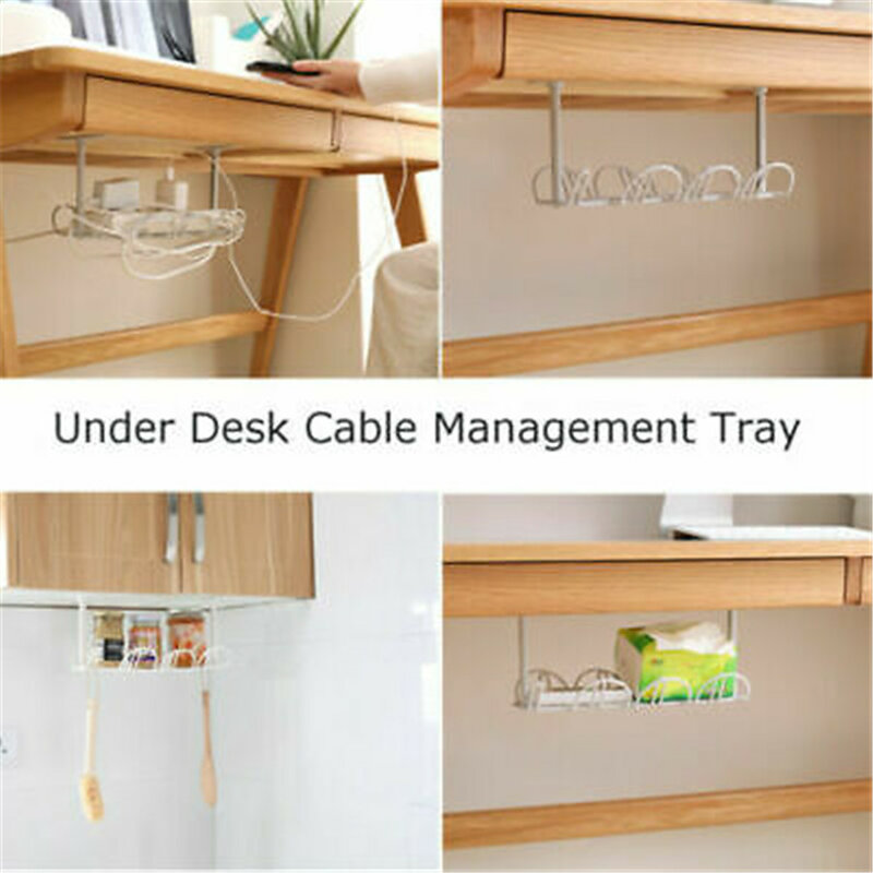 Home Living Room Storage Rack Under Desk Cable Management Tray Wire Cord Power Strip Adapter Organizer Shelf