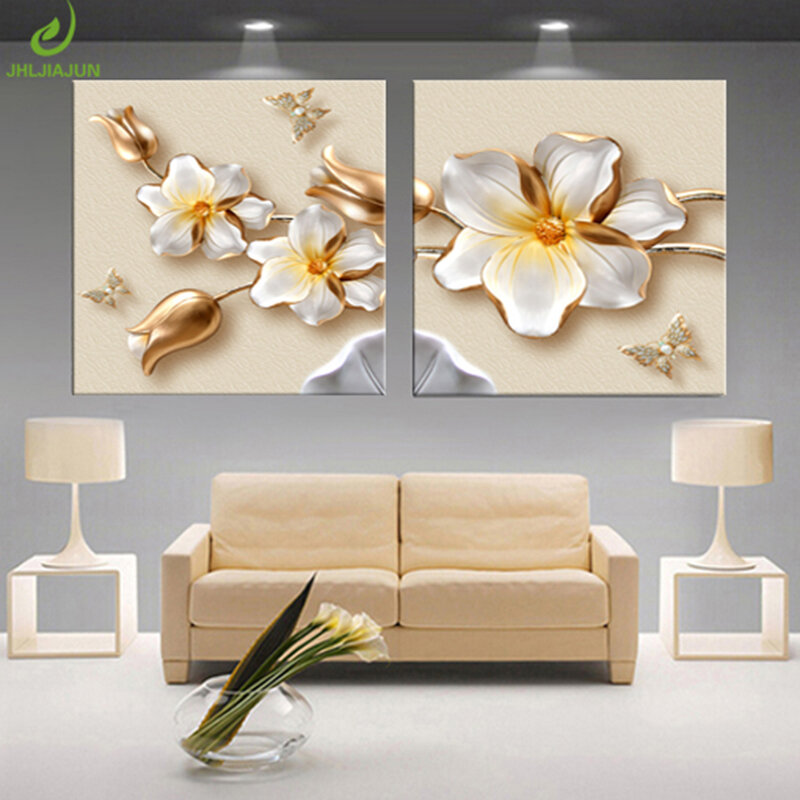 アート絵画壁の写真リビングルーム3d蓮の花ホーム装飾モジュラー写真用キッチンアートキャンバスプリントポスター