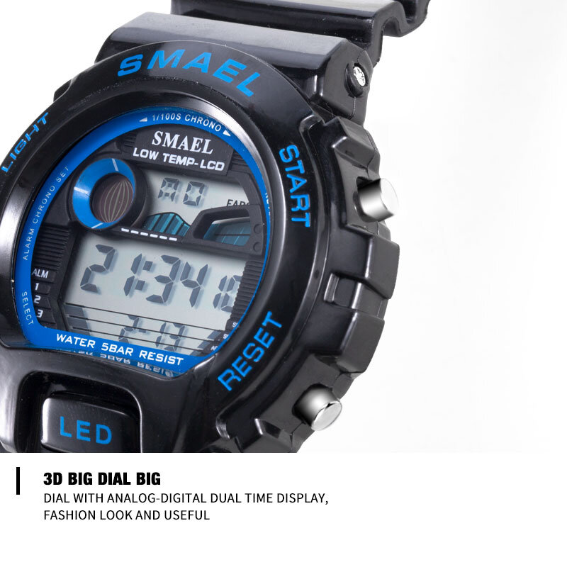 Smael relógios de pulso digital marca luxo grande relógio masculino legal esporte relógios para homem 50m à prova dwaterproof água 0931 relógios de aço inoxidável
