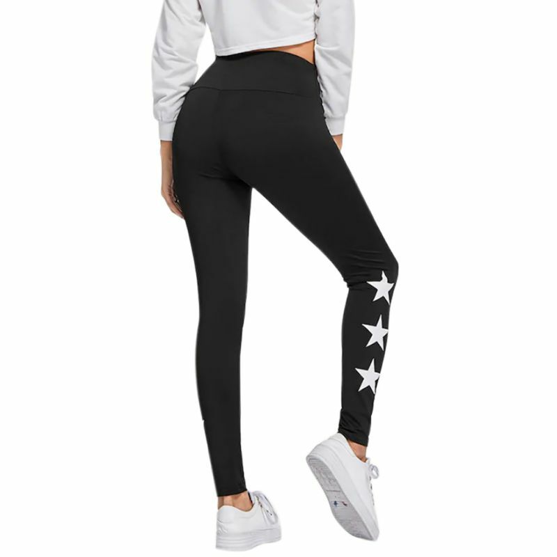 กางเกงผู้หญิง Push Up ผู้หญิงออกกำลังกายกางเกงขายาว Slim Leggings Star พิมพ์ Leggings หญิง