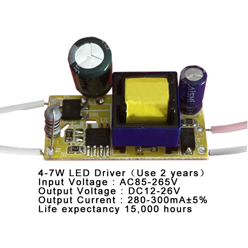 1-3W,4-7W,8-12W,15-18W,20-24W alimentation pilote LED 25-36W, éclairage à courant constant intégré, sortie 85-265V, transformateur 300mA