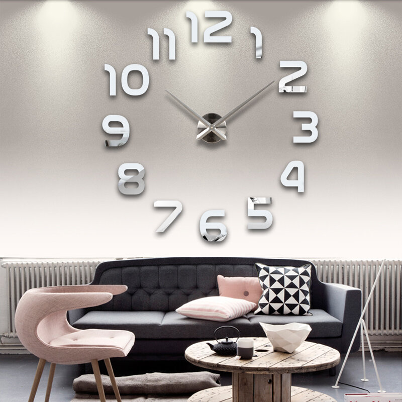 2016 nouvelle horloge montre mur horloges horloge 3d diy acrylique miroir Autocollants Décoration de La Maison Salon Quartz Aiguille livraison gratuite