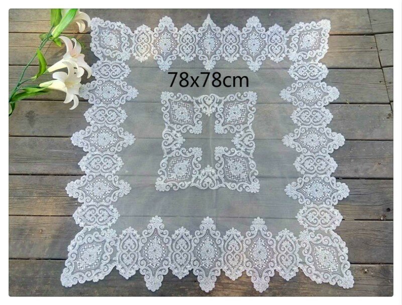 European Creative Square Embroidered Tulle Lace Fabric Tablecloth Kitchen Coffee Snack Table Cloth Christmas Mantel Ganchillo