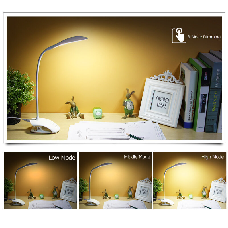 YAGE – lampe de bureau à 14 Led, USB, avec Clip, pour lit, lecture de livres, tactile, 3 Modes, bleu