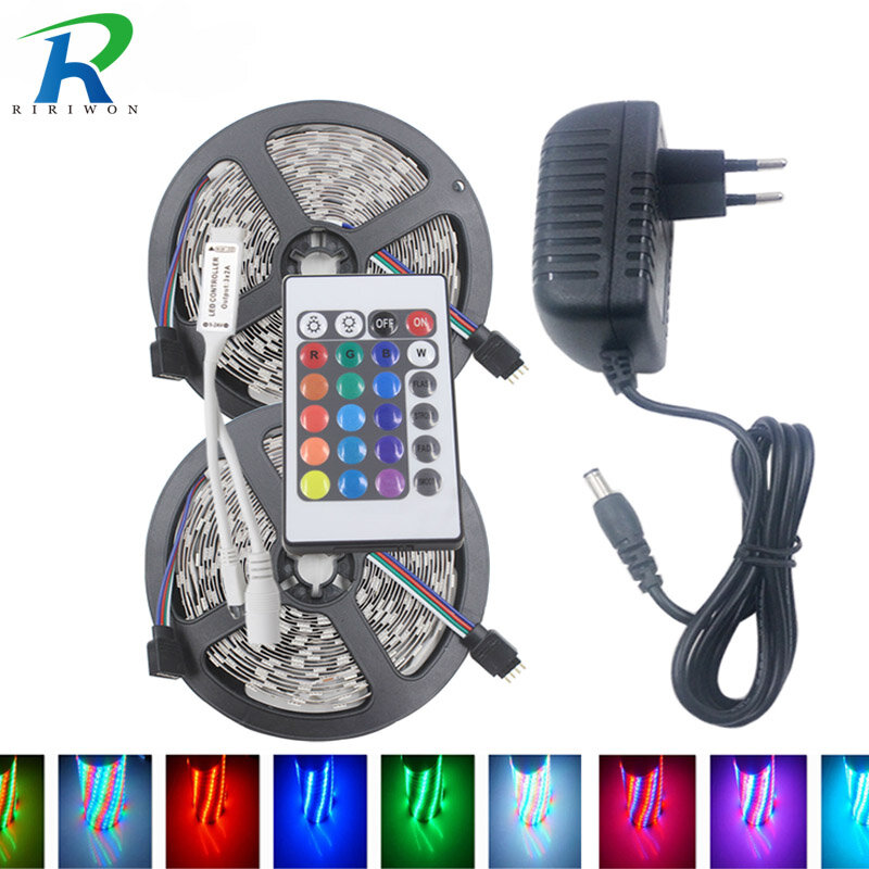 Tira de luces LED RGB 3528 SMD2835, cinta Flexible de diodo impermeable, 5M, 10M, 15M, 20M, DC12V, rayas, controlador Kti