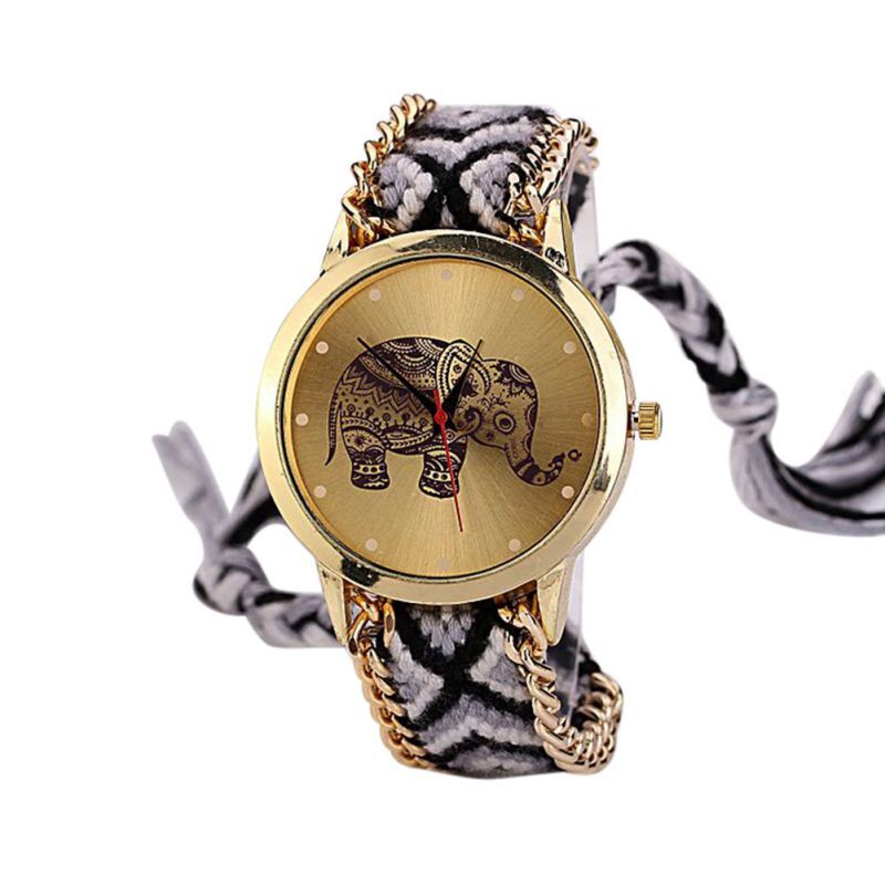 Женские кварцевые наручные часы с цветным плетеным ремешком, часы, лаконичные кварцевые наручные часы с большим циферблатом в виде слона