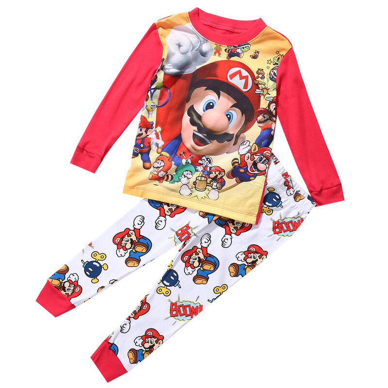 Cartoon Kids Toddler Boys Super Mario Sleepwear Nightwear Pajamas Sets Baby Clothing 1-7Y