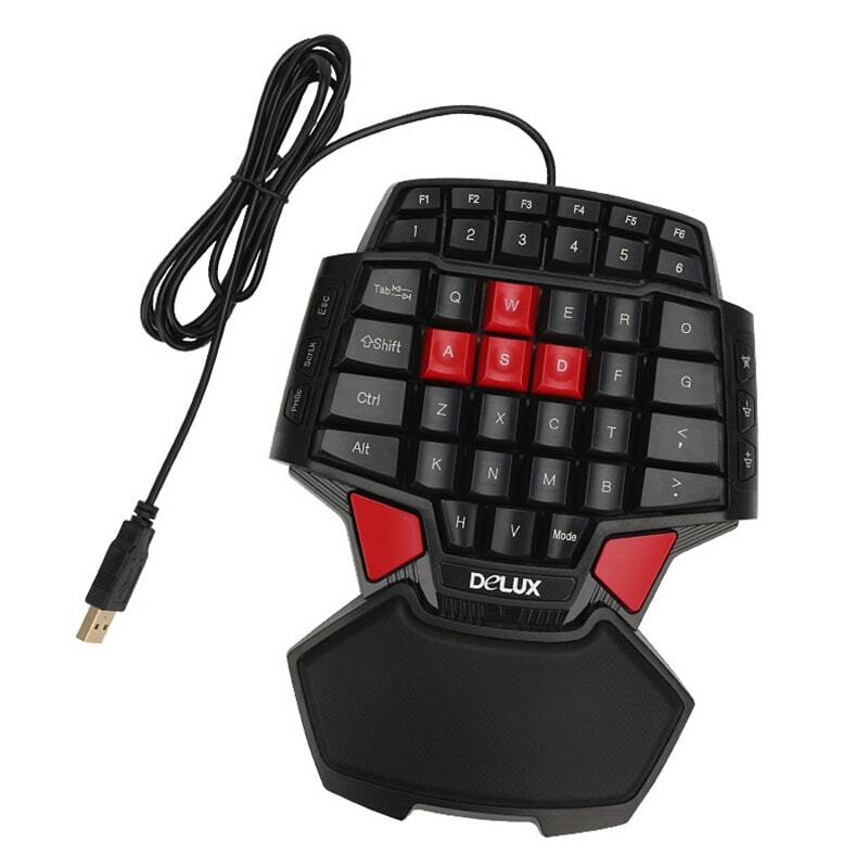 Delux t9 única mão profissional jogo de computador teclado gamer usb com fio mini portátil placa chave do jogo 47 chaves espaço duplo cf cs lol