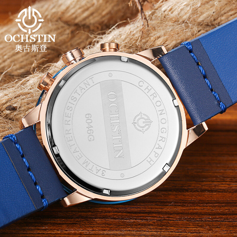 Zegarki sportowe mężczyźni luksusowa marka moda 2018 wodoodporny chronograf zegarek kwarcowy na rękę mężczyzna skórzany niebieski zegar Relogio Masculino