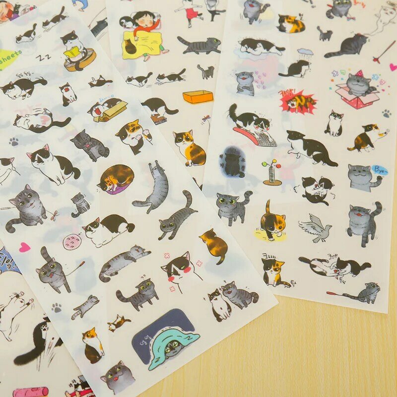 6 Stks/partij Cartoon Kat Meisje Schattige Papieren Sticker Decoratieve Journal Plakboek Planner Stickers Kawaii Briefpapier School Supplies